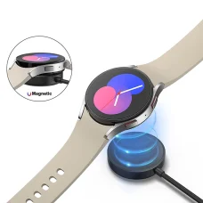 Techsuit - Okosóra Vezeték Nélküli Töltőkábel (TSC11) - Samsung Galaxy Watch 3/4/5/6-hoz, 2.5W, PC Tok Asztali Tartóval - Fekete