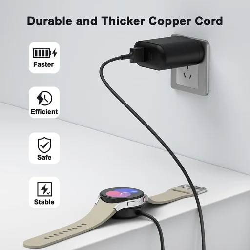 Techsuit - Okosóra Vezeték Nélküli Töltőkábel (TSC11) - Samsung Galaxy Watch 3/4/5/6-hoz, 2.5W, PC Tok Asztali Tartóval - Fekete - 5