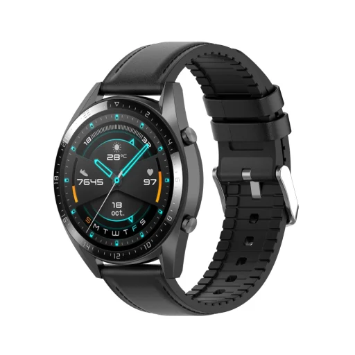 Techsuit - 22mm szíj (W007) - Samsung Galaxy Watch (46mm)/Watch 3/Gear S3, Huawei Watch GT/GT 2/GT 3 (46mm) - Fekete - 5