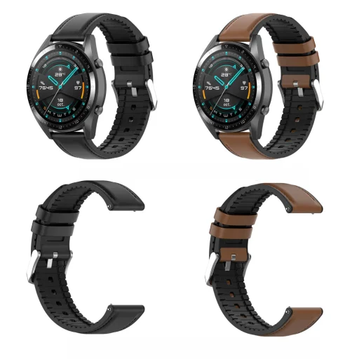 Techsuit - 22mm szíj (W007) - Samsung Galaxy Watch (46mm)/Watch 3/Gear S3, Huawei Watch GT/GT 2/GT 3 (46mm) - Fekete - 6