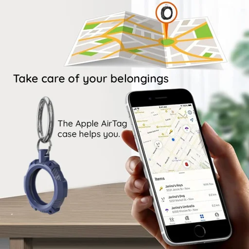 Techsuit - Masszív Páncél Pro Biztonságos Tartó (RSH1) - Apple AirTag Tok, fémgyűrűvel - Fekete tok - 5