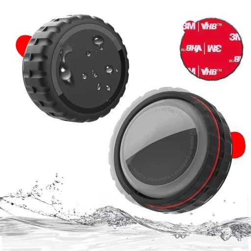 Apple AirTag tok, csavarozható, vízálló, öntapadós - Fekete - 4 darab - 4