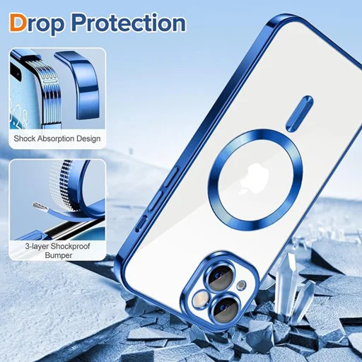 iPhone 15 - Techsuit - Luxus Kristály MagSafe - Mélykék tok - 3