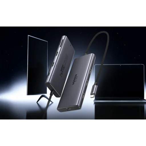 Ugreen CM639 USB-C hub, 2x HDMI, 3x USB, USB-C, SD/TF, RJ45, PD 100W, 8K - 6