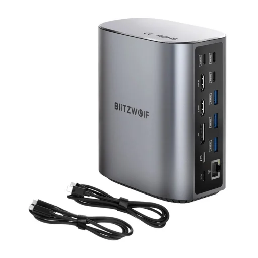 BlitzWolf BW-TH15 17 az 1-ben dokkolóállomás 2xHD+DP+4xC+3xUSB 3.0+USB 3.1+C 3.2+C PD+RJ45+micro SD+SD+3.5mm audio  - 2