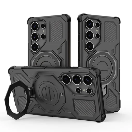  Samsung Galaxy S25 Ultra Fekete Carbon Shield PRO védőtok - Techsuit tok - 1