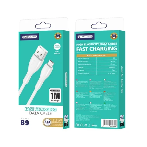 JELLICO kábel B9 Micro USB 3.1A 1M Fehér - 1