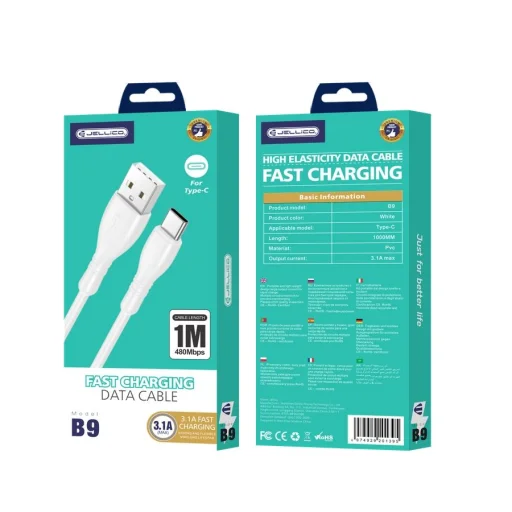 JELLICO kábel B9 USB-C 3.1A 1M Fehér - 1