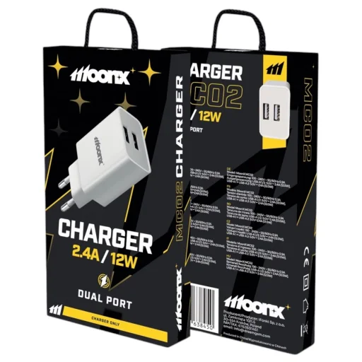 MOONX fali töltő MC02 2.4A 12W 2xUSB Fehér - 1