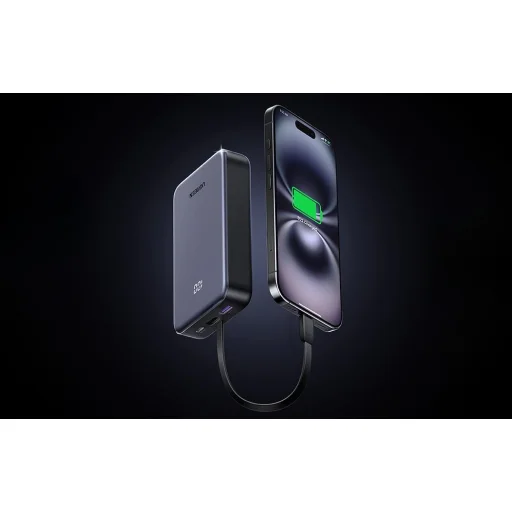 Powerbank 20000mAh Ugreen PB505, USB + USB-C, beépített kábel, 20W (szürke) - 6