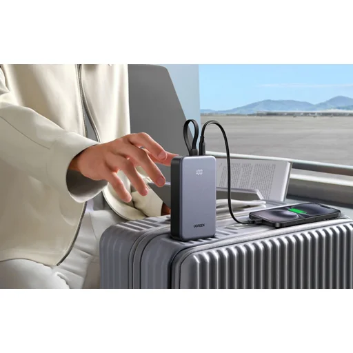 Powerbank 20000mAh Ugreen PB505, USB + USB-C, beépített kábel, 20W (szürke) - 7