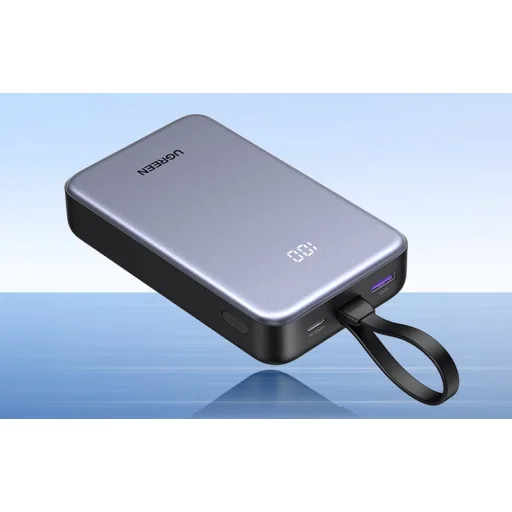 Powerbank 20000mAh Ugreen PB505, USB + USB-C, beépített kábel, 20W (szürke) - 9