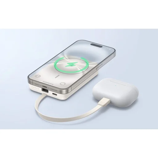 Ugreen PB760 Mágneses 10000mAh Hordozható Akkumulátor, Beépített Kábel, 20W (Bézs) - 3