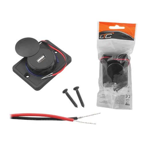 Süllyesztett alacsony profilú autós töltő fedéllel: USB-A 5V/2.4A, bemenet: 12V/24V - 2