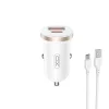 XO autós töltő CC56 PD 30W QC 1x USB 1x USB-C fehér + USB - USB-C kábel