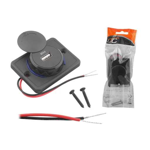 Süllyesztett alacsony profilú autós töltő fedéllel kifelé: USB-A QC3.0, be: 12V/24V - 2