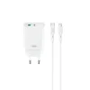 XO fali töltő CE29 PD 20W 1x USB-C 1x USB fehér + kábel USB-C - Lightning