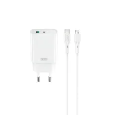 XO fali töltő CE29 PD 20W 1x USB-C 1x USB fehér + kábel USB-C - Lightning