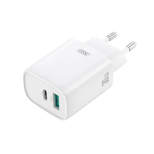 XO fali töltő CE30 PD 30W 1x USB-C 1x USB fehér + kábel USB-C - USB-C - 4
