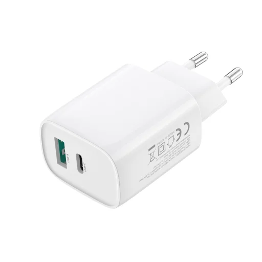 XO fali töltő CE30 PD 30W 1x USB-C 1x USB fehér + kábel USB-C - USB-C - 5