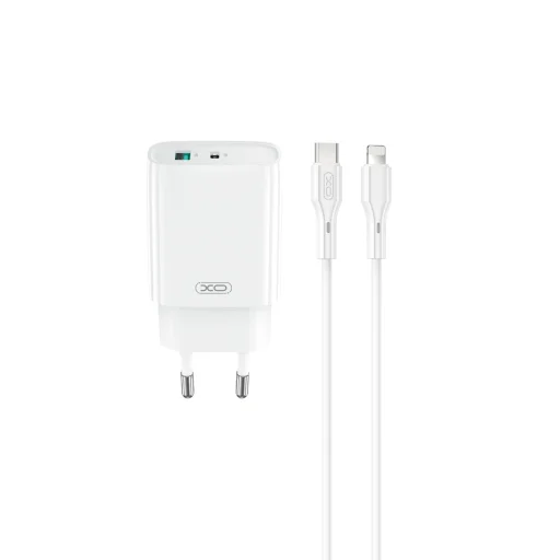 XO fali töltő CE29 PD 20W 1x USB-C 1x USB fehér + kábel USB-C - Lightning - 1