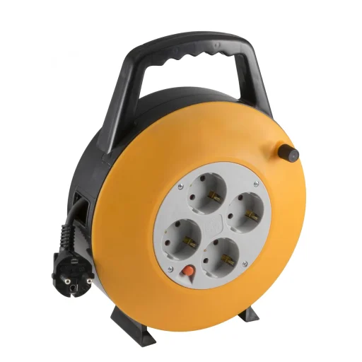 Home HJR 3-10 kábeldob, 10 m, IP20 kivitel, műanyag tartó, H05VV-F 3G1,0 mm2 kábel, max. 2300 W, védőkapcsoló, 4 védőérintkezős aljzat - 1