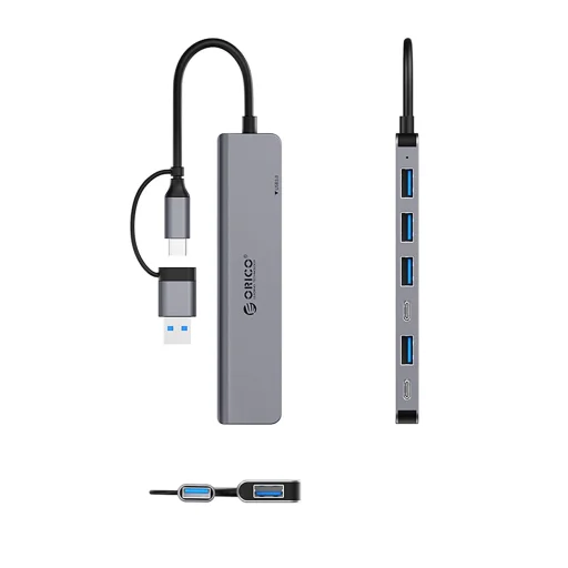 Orico YSA7-U3 USB-A/USB-C Hub dokkoló állomás 4x USB-A 2.0 + 1x USB-A 3.0 + 2x USB-C 2.0 - szürke - 2