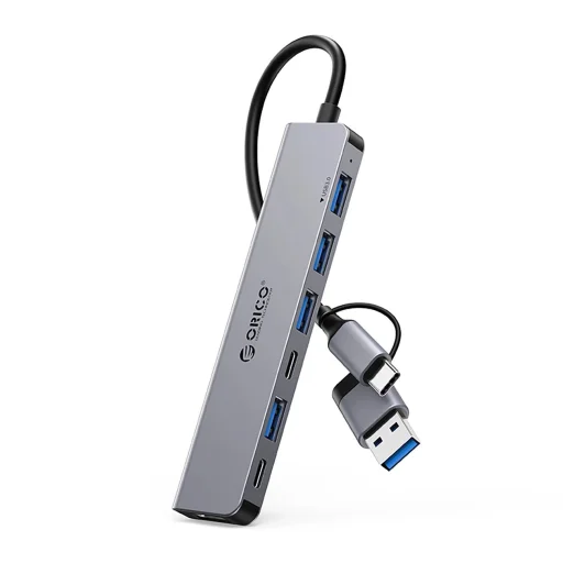 Orico YSA7-U3 USB-A/USB-C Hub dokkoló állomás 4x USB-A 2.0 + 1x USB-A 3.0 + 2x USB-C 2.0 - szürke - 1