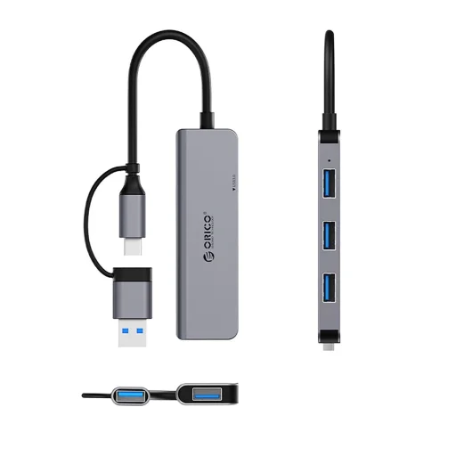 Orico YSA5-U3 USB-A/USB-C Hub Dokkoló Állomás 3x USB-A 2.0 + 1x USB-A 3.0 - Szürke - 2