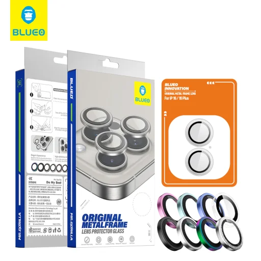 Blueo - Eredeti Fém Keret Lencsevédő (2 darab) - iPhone 15 / iPhone 15 Plus - Átlátszó üvegfólia - 3