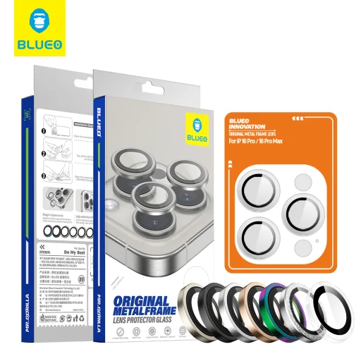  Blueo - Eredeti Fémkeretes Lencsevédő (3 darab) - iPhone 16 Pro / iPhone 16 Pro Max - Átlátszó üvegfólia - 5