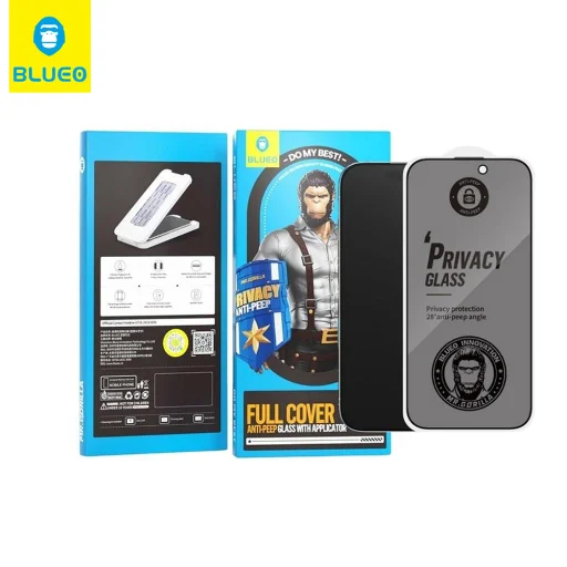 Blueo - Kémkedés elleni üveg applikátorral Pro - iPhone 15 Pro Max - Fekete üvegfólia - 2