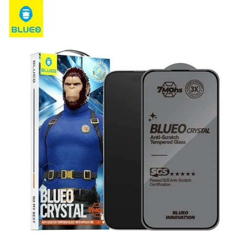  Blueo - Kristály Karcálló Üveg Applikátorral - iPhone 16 Pro Max - Fekete üvegfólia - 2