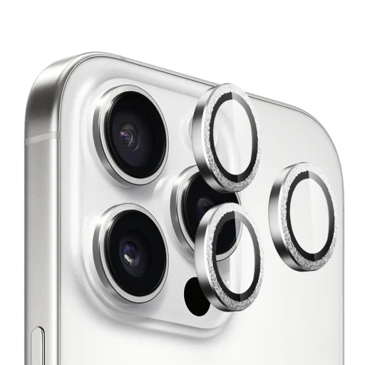 Blueo - Eredeti Fémkeret Lencsevédő (3 darab) - iPhone 16 Pro / iPhone 16 Pro Max - Csillogó Gyémánt üvegfólia - 1