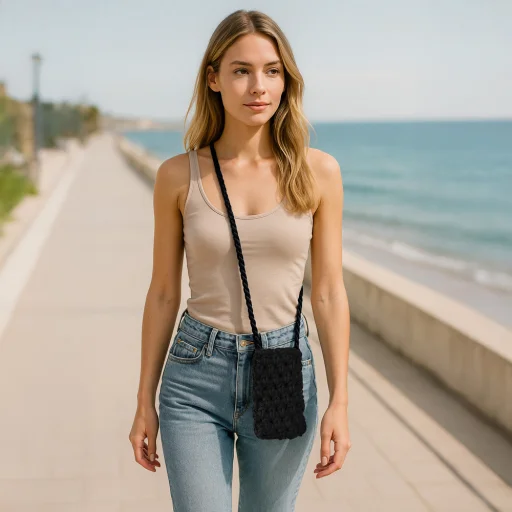 Telefonhoz készült kötött kézitáska design 1 fekete - 2