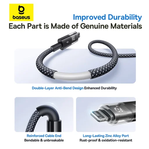 Baseus - Adatkabel Kijelző 2 (P10382700121-01) - USB Lightning csatlakozóval, Gyors Töltés, Digitális Kijelző, 2.4A, 2m - Kozmikus Fekete - 5