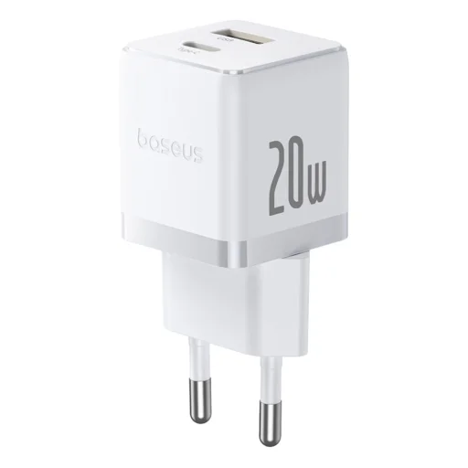 Baseus - Fali töltő Palm (CCZC20UE) - 2 az 1-ben gyors töltő, USB, Type-C, 20W, 5V/3A - Holdfehér - 2