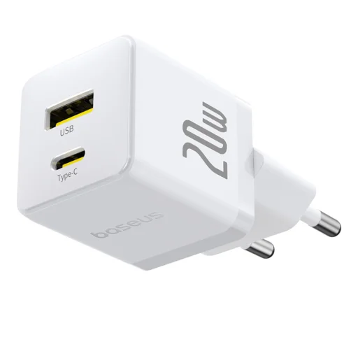 Baseus - Fali töltő Palm (CCZC20UE) - 2 az 1-ben gyors töltő, USB, Type-C, 20W, 5V/3A - Holdfehér - 3