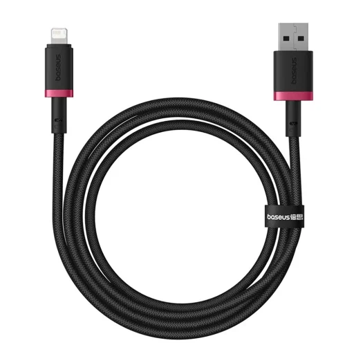 Baseus - Dura sorozatú adatkábel (P10377801U01-01) - USB Lightning csatlakozóval, gyors töltés, 480Mbps, 2.4A, nejlon, 1m - piros/fekete - 1