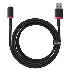 Baseus - Dura sorozat adatkábel (P10377801U01-03) - USB Lightning csatlakozó, Gyors töltés, 2.4A, 480Mbps, Nejlon, 2 m - Piros / Fekete