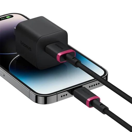 Baseus - Dura sorozat adatkábel (P10377801U01-03) - USB Lightning csatlakozó, Gyors töltés, 2.4A, 480Mbps, Nejlon, 2 m - Piros / Fekete - 5