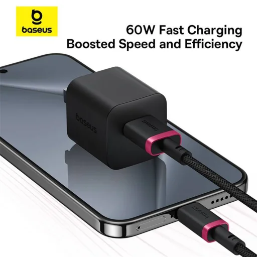 Baseus - Dura Series adatkábel (P10377802U01-01) - USB - Type-C, Gyors töltés, 60W, 480Mbps, Nejlon, 1m - Piros / Fekete - 4