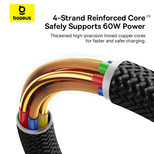 Baseus - Dura Series adatkábel (P10377802U01-01) - USB - Type-C, Gyors töltés, 60W, 480Mbps, Nejlon, 1m - Piros / Fekete - 6