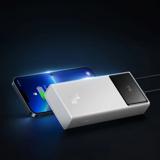 Baseus - Power Bank Csillag Őrző (P10022904213-00) - 2x USB, Type-C, Micro-USB, 30W, 20000mAh, Type-C kábel, 3A, 30 cm - Fehér - 6