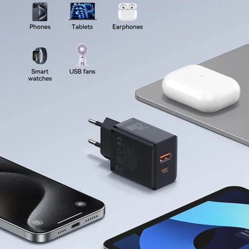 Baseus - Fali töltő (P10111403113-00) - USB, Type-C, Gyors töltés 20W - Fekete klaszter - 4