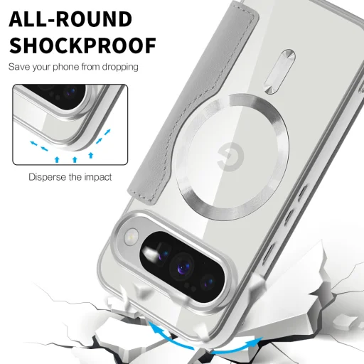 Google Pixel 10 / 10 Pro - SmartMag Könyv Tok - Szürke - Techsuit tok - 4