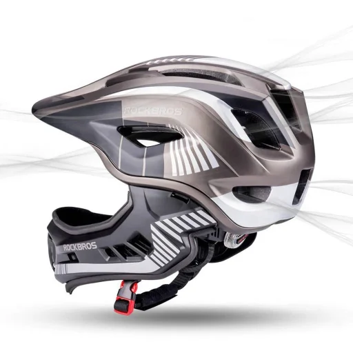 Gyermek kerékpáros sisak Rockbros TT-32SBTG-S levehető állvédővel, S méret - szürke - 5