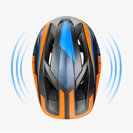 Rockbros TT-32SOBL-S gyerek kerékpáros sisak levehető állvédővel, méret S - fekete és narancs - 9