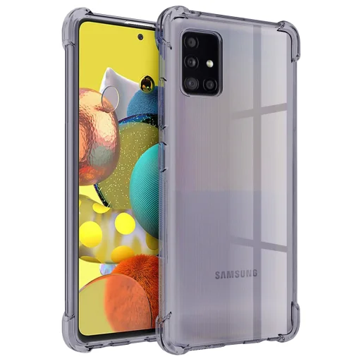  Samsung Galaxy A51 4G - Techsuit ütésálló átlátszó szilikon tok - Fekete füstszínű. - 1