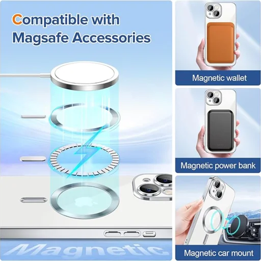 iPhone 14 - Techsuit - Luxus Kristály MagSafe - Ezüst tok - 5